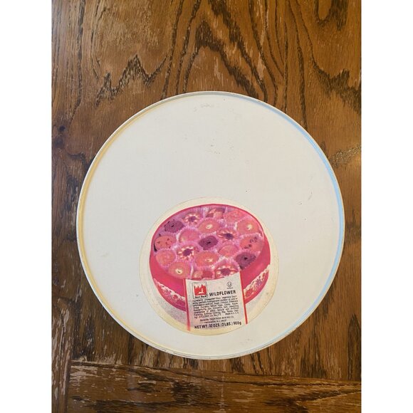 Vintage Round Red Floral Metal Tin Container With Lid Deer Park Wildflower Desig - Picture 8 of 8